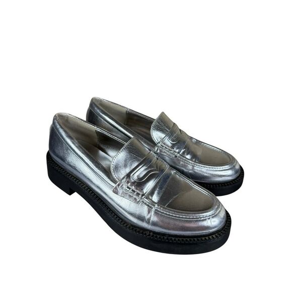 Zara Silver Metallic Loafers Platform Chunky Sole Faux Leather Shoes 37 6.5 - Picture 6 of 8